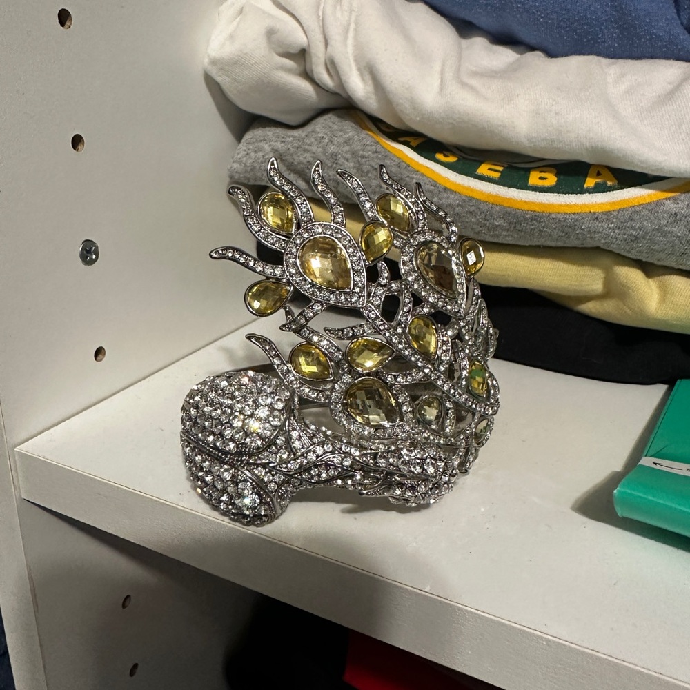 Silver And Yellow Gemstone Statement Bracelet - image 1